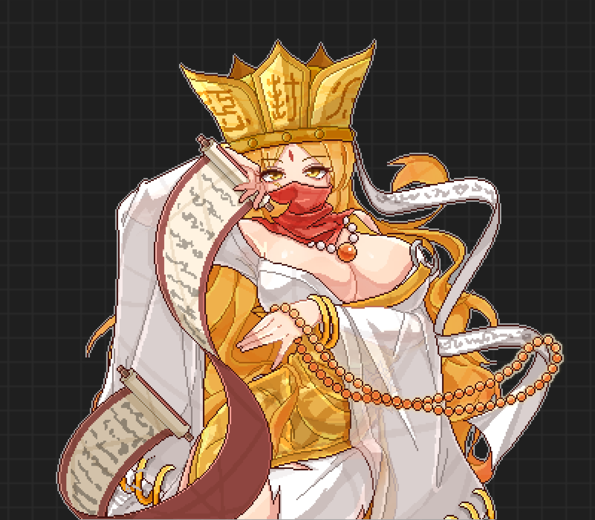 1girl breasts digimon digimon_(creature) hat highres mask monk sanzomon solo