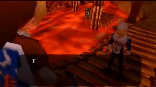 1boy 1girl 3d animated animated_gif bridge cutscene dialogue_box lava link nintendo princess_zelda screencap sheik the_legend_of_zelda the_legend_of_zelda:_ocarina_of_time video_game_screencap