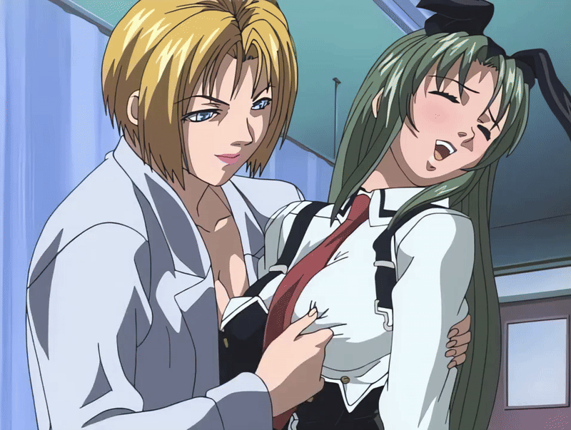 00s 2001 2girls age_difference animal_ears animated animated_gif bible_black bible_black_night_of_the_walpulgiss blonde_hair breasts breasts_squeezed_together fake_ears grabbing_another&#039;s_breast green_hair groping ito_mika kitami_reika large_breasts long_hair mind_control multiple_girls nipple_stimulation nipple_tweak nurse older_female_and_younger_female rabbit_ears school_nurse school_nurse_and_student tagme teacher teacher_and_student yuri