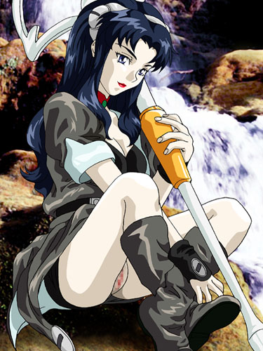 1990s_(style) 1girl black_hair blue_eyes censored el_hazard female_focus ifurita_tv long_hair lowres pussy retro_artstyle solo staff tukasa