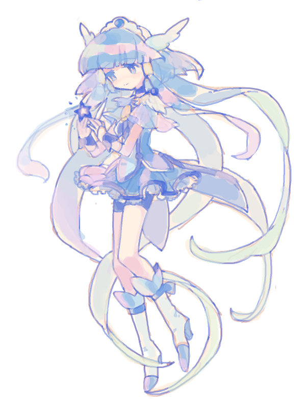 1girl absurdly_long_hair aoki_reika bad_drawr_id bad_id blue_bow blue_bowtie blue_eyes blue_hair blue_shirt blue_shorts blue_skirt blue_wrist_cuffs boots bow bowtie brooch closed_mouth coattails cure_beauty downturned_eyes floating_hair footwear_bow frilled_skirt frills full_body hair_ornament hair_tubes happy high_heel_boots high_heels jewelry knee_boots long_hair looking_at_object magical_girl miniskirt mode-pesu pleated_skirt precure shirt short_sleeves shorts shorts_under_skirt simple_background skirt smile smile_precure! solo standing tareme tiara very_long_hair white_arm_warmers white_background white_boots wide_sleeves wing_hair_ornament wrist_cuffs