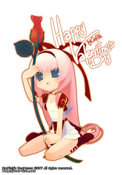 1girl 2007 blue_eyes blush boots chinese_commentary commentary_request dress flower full_body hair_ribbon hairband happy_valentine high_priest_(ragnarok_online) long_hair looking_at_viewer mao_yu open_mouth pink_hair ragnarok_online red_boots red_dress red_flower red_hairband red_ribbon red_rose ribbon rose simple_background solo two-tone_dress very_long_hair watermark web_address white_background white_dress