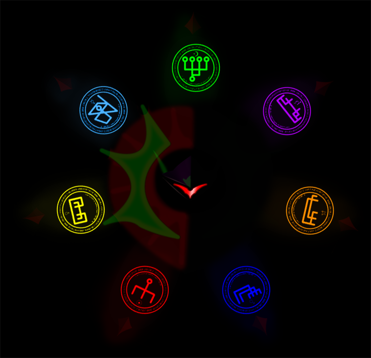 black_background circle digimon digimon_(creature) glowing looking_at_viewer ogudomon simple_background solo