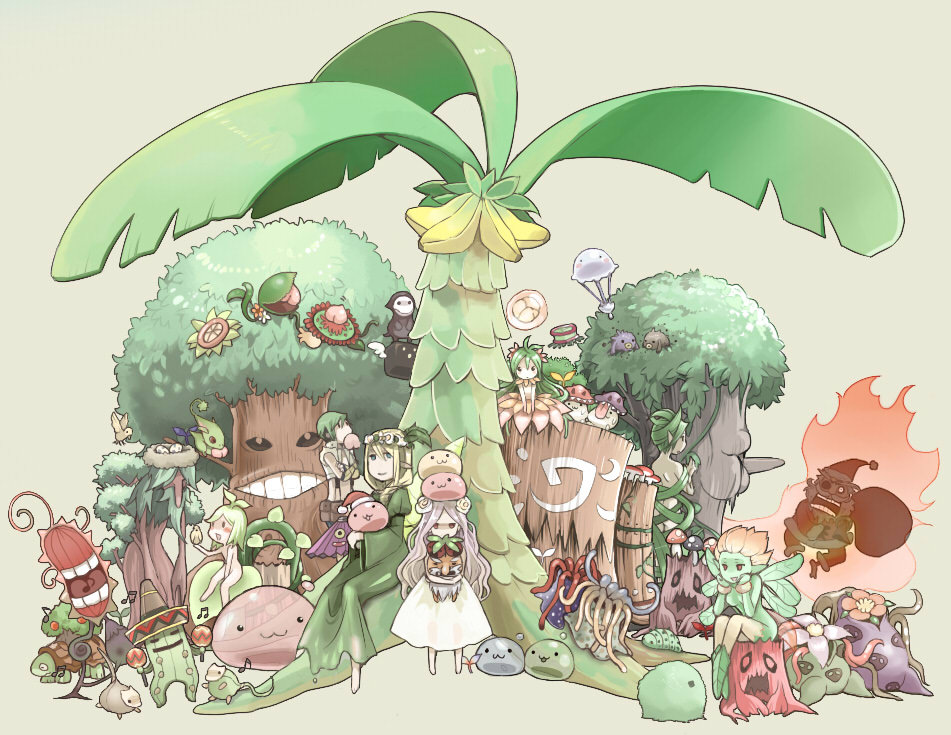 2boys 6+girls :3 antonio_(ragnarok_online) apple belt black_gloves blue_pants breath_weapon breathing_fire brown_belt bug closed_mouth color_connection commentary_request completely_nude creature crop_top dancing demon dolor_of_thanatos dress drops_(ragnarok_online) drosera_(ragnarok_online) dryad dryad_(ragnarok_online) egg elder_willow_(ragnarok_online) enchanted_peach_tree eyepatch fabre fairy fairy_wings fingerless_gloves fire flora_(ragnarok_online) food fruit full_body gauntlets geographer_(ragnarok_online) gloves green_hair hat hermit_plant howard_alt-eisen hydra_(ragnarok_online) instrument karakasa_(ragnarok_online) karakasa_obake lady_tanee les_(ragnarok_online) long_hair looking_at_viewer mandragora_(ragnarok_online) maracas marin_(ragnarok_online) marina_(ragnarok_online) marine_sphere mask mastering mavka monster monster_girl muka_(ragnarok_online) multiple_boys multiple_girls muscipular_(ragnarok_online) musical_note negi_mugiya neo_punk nepenthes nest nude open_clothes open_mouth open_shirt pants parasite_(ragnarok_online) peach permeter_(ragnarok_online) petite_(ragnarok_online) pinguicula plankton_(ragnarok_online) plant_girl plant_hair poison_spore poporing poring pouch punk_(ragnarok_online) rafflesia_(ragnarok_online) ragnarok_online santa_costume santa_hat shirt short_hair skeggiold slime_(creature) sombrero spore_(ragnarok_online) stem_worm stone_shooter suspenders teeth tentacles tree umbrella white_dress white_shirt whitesmith_(ragnarok_online) willow_(ragnarok_online) wings wood_goblin wooden_golem wormtail_(ragnarok_online)