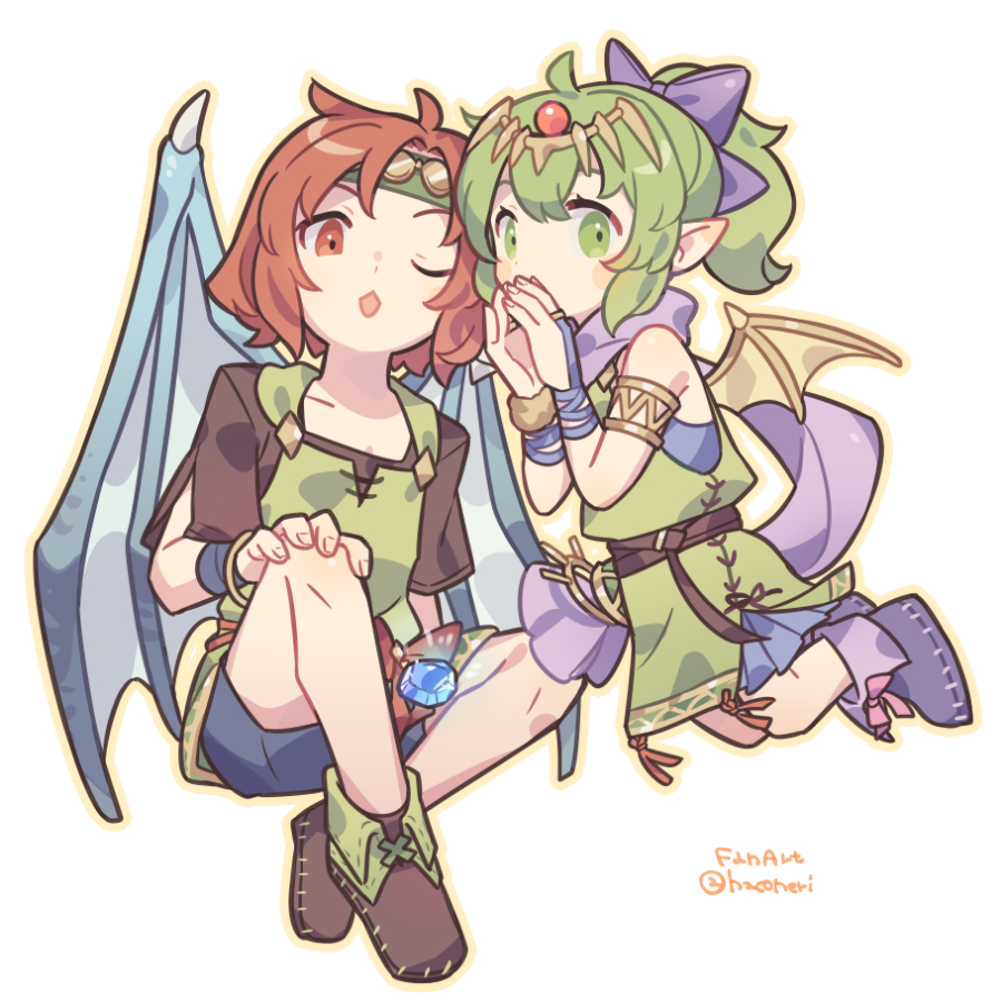 1boy 1girl artist_name blue_gemstone bow child dragon_boy dragon_girl dragon_wings fire_emblem fire_emblem:_mystery_of_the_emblem fire_emblem_heroes gem green_eyes haconeri hair_bow looking_at_viewer nintendo official_alternate_costume one_eye_closed open_mouth ponytail purple_bow red_eyes red_hair simple_background sitting tiara tiki_(fire_emblem) tiki_(young)_(dragon&#039;s_progeny)_(fire_emblem) tiki_(young)_(fire_emblem) twitter_username white_background wings xane_(fickle_dragon)_(fire_emblem) xane_(fire_emblem)