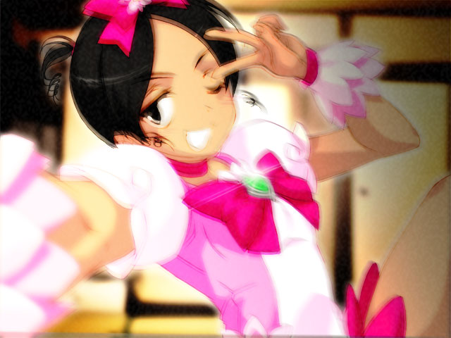 1girl april_fools cosplay cure_blossom cure_blossom_(cosplay) fate/stay_night fate_(series) female_focus heartcatch_precure! magical_girl makidera_kaede parody precure solo type-moon