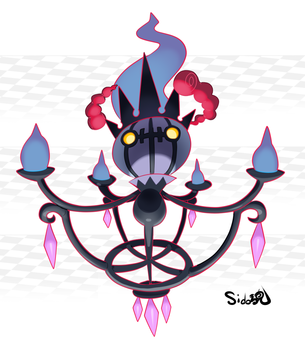 chandelure cloud full_body gen_5_pokemon gigantamax_(other) looking_at_viewer nintendo no_humans pokemon pokemon_(creature) sido_(slipknot) signature solo yellow_eyes