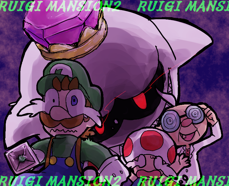 3boys coke-bottle_glasses copyright_name english_text engrish_text ghost glasses gloves hat king_boo lab_coat luigi luigi&#039;s_mansion luigi&#039;s_mansion_dark_moon male_focus mario_(series) missing_tooth multiple_boys nintendo overalls poltergust_3000 professor_elvin_gadd ranguage scared super_mario_bros._1 tears toad_(mario)