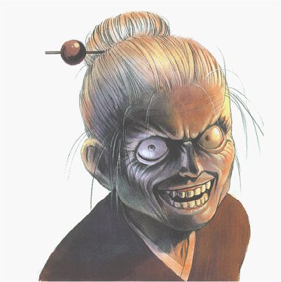 1girl atlus creepy female_focus gouketsuji_ichizoku gouketsuji_oume hair_bun hair_ornament hairpin horror_(theme) lowres murata_range official_art old old_woman oume senior single_hair_bun solo teeth you_gonna_get_raped