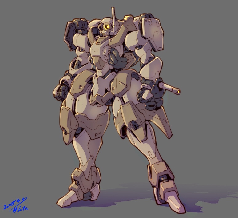 2018 batalla commentary_request crossbone_gundam dated gundam jupiter_empire kawatanikisaku machinery mecha mecha_focus mobile_suit no_humans original radio_antenna redesign robot science_fiction signature