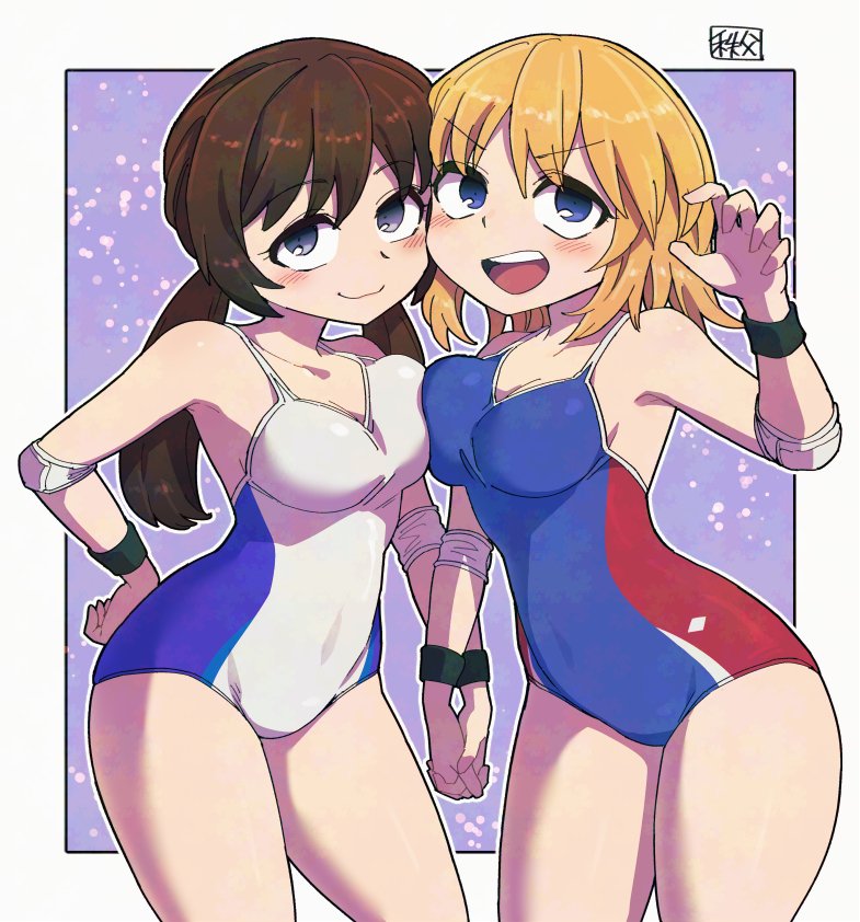 2girls breasts chichibu_(watson) medium_breasts multiple_girls one-piece_swimsuit original swimsuit