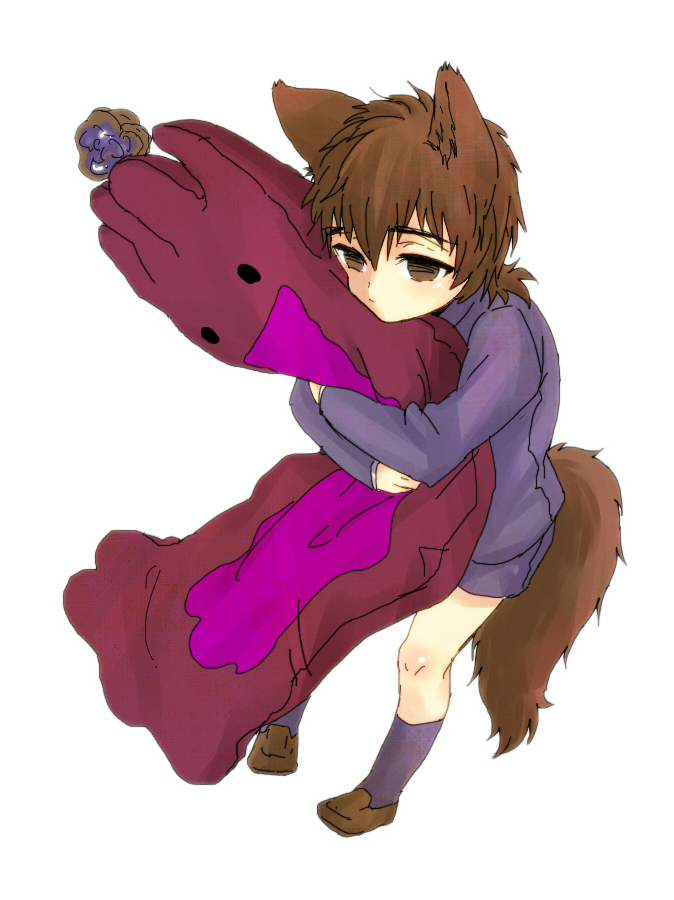1boy animal_ears bad_id bad_pixiv_id brown_eyes brown_hair carnival_phantasm child dog_ears dog_tail empty_eyes fate/zero fate_(series) grail-kun iif4soh71 kemonomimi_mode kotomine_kirei male_focus shorts solo stuffed_animal stuffed_toy tail aged_down