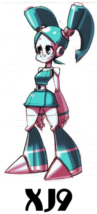 1girl alex_ahad_(style) android aqua_hair bad_id bad_pixiv_id blue_eyes character_name crop_top female_focus jenny_wakeman joints midriff my_life_as_a_teenage_robot nickelodeon official_style parody robot robot_joints shioinu_kemushi simple_background skirt skullgirls smile solo standing style_parody twintails white_background y2k_fashion