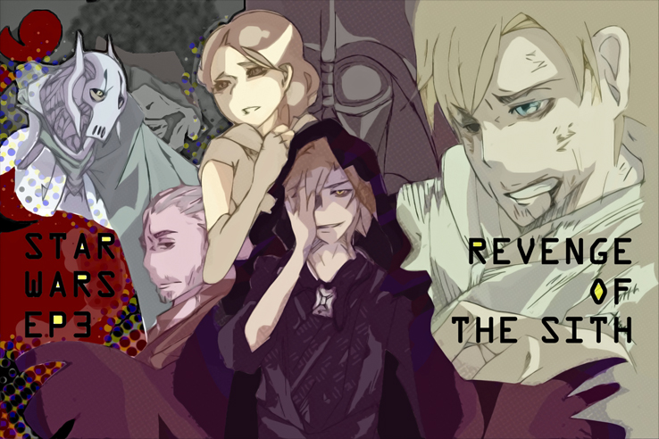 1girl 5boys anakin_skywalker blue_eyes darth_vader english_text general_grievous multiple_boys obi-wan_kenobi padme_amidala qui-gon_jinn science_fiction star_wars star_wars:_revenge_of_the_sith tagme