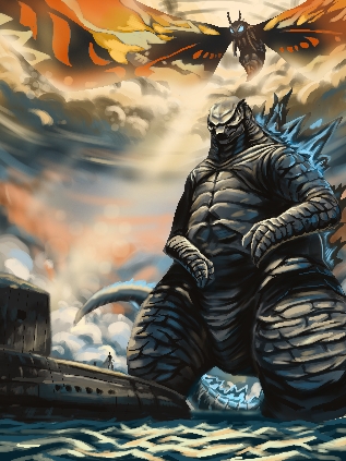 ballistic_missile_submarine bug cloud dinosaur glowing godzilla godzilla:_king_of_the_monsters godzilla_(series) insect kaiju legendary_pictures lowres monsterverse moth mothra mujiao nature nuclear_submarine ocean parted_clouds storm_clouds submarine sunlight toho uss_scorpion watercraft wings