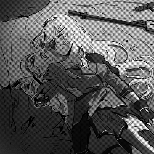 brown_jacket dragunov_svd girls&#039;_frontline griffin_&amp;_kryuger_logo gun hair_spread_out hat jacket lowres military_hat rifle silence_girl sniper_rifle svd_(girls&#039;_frontline) weapon white_hair