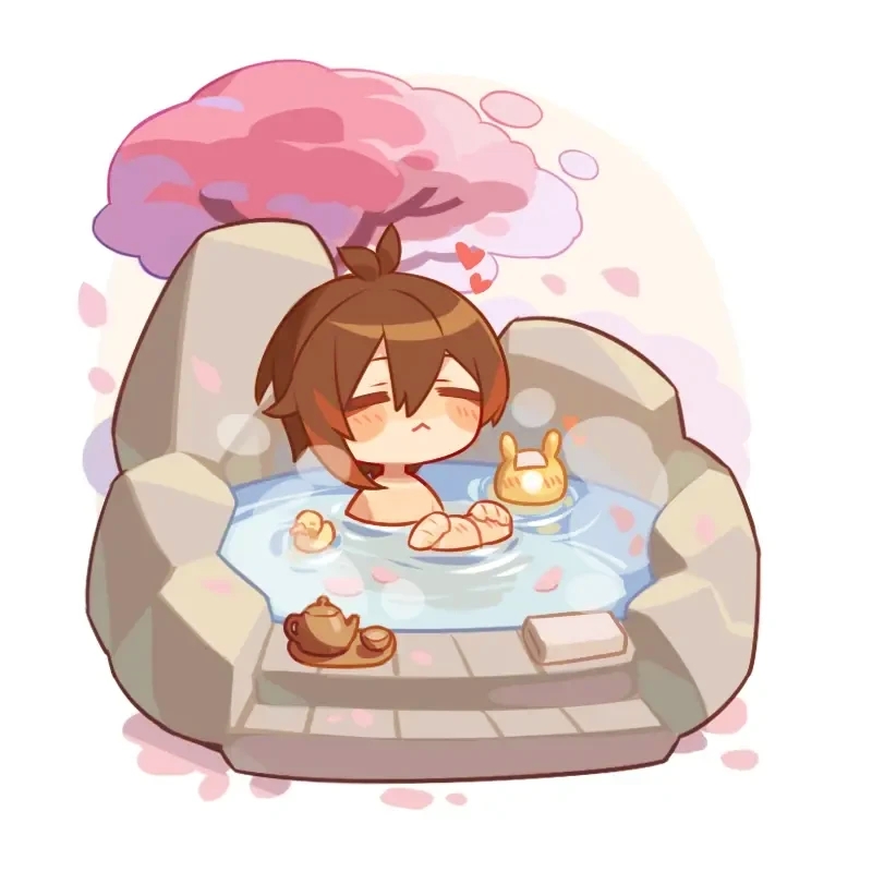 1boy cherry_blossoms genshin_impact hotsprings lofter lofter_logo lofter_username maomi233 onsen solo solo_focus tea_set zhongli_(genshin_impact)