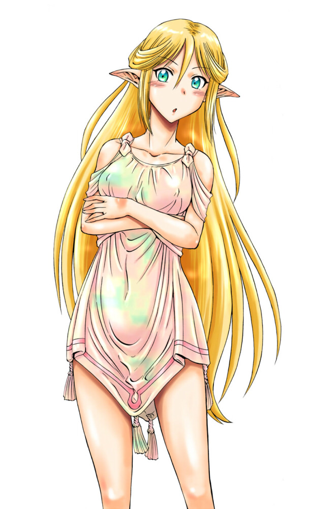 1girl blonde_hair breasts collarbone covered_erect_nipples elf gate_-_jieitai_ka_no_chi_nite_kaku_tatakaeri green_eyes long_bangs long_hair medium_breasts pointy_ears sao_satoru tuka_luna_marceau very_long_hair white_background