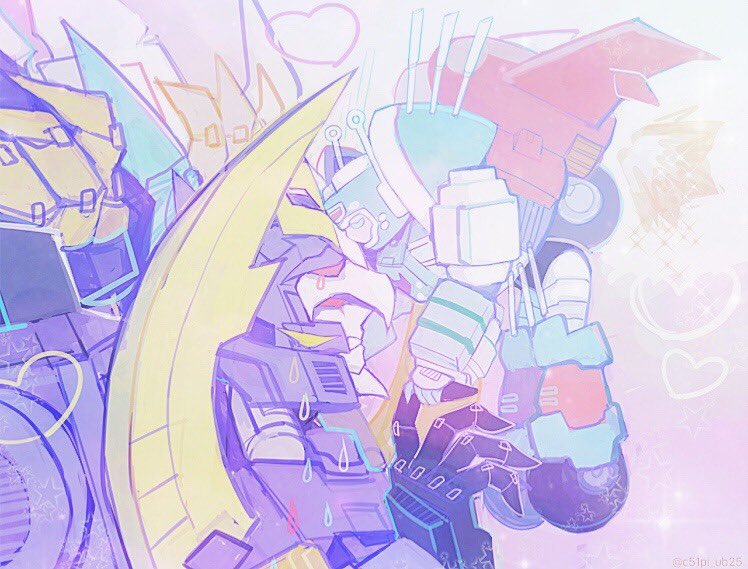 1boy 1girl beaters_g0416 blue_eyes crying deathsaurus decepticon flail humanoid_robot insignia jetpack kiss kissing_forehead nickel_(transformers) red_eyes robot robot_girl roller_skates size_difference skates the_transformers_(idw) transformers weapon