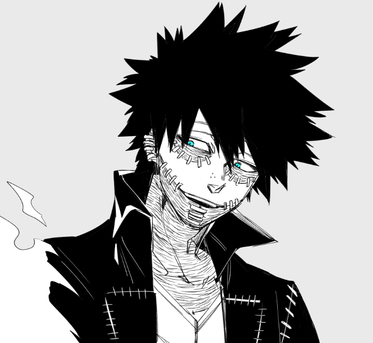 1boy blue_eyes boku_no_hero_academia burn_scar collared_jacket dabi_(boku_no_hero_academia) fire hair_between_eyes jacket looking_to_the_side male_focus open_mouth popped_collar scar sideways_glance simple_background solo spiked_hair spot_color stitched_face stitches teeth upper_body upper_teeth_only wegdrw white_background