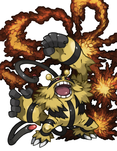 electivire gen_4_pokemon multiple_tails nintendo no_humans open_mouth pearl7 pokemon pokemon_(creature) solo tail white_background