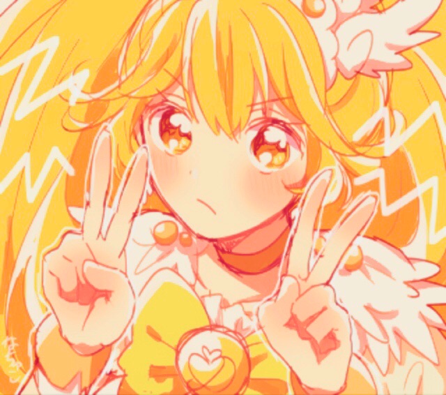 1girl annoyed blonde_hair bow bowtie brooch choker closed_mouth cure_peace dot_nose double_v eyelashes feather-trimmed_sleeves frown hair_between_eyes hair_ornament jewelry kise_yayoi light_blush long_hair magical_girl nachuchoco outline precure shoes short_sleeves signature smile_precure! solo tareme tiara upper_body v v-shaped_eyebrows very_long_hair white_arm_warmers white_outline white_sleeves wing_hair_ornament wrist_cuffs yellow_bow yellow_bowtie yellow_choker yellow_eyes yellow_shoes yellow_theme yellow_wrist_cuffs
