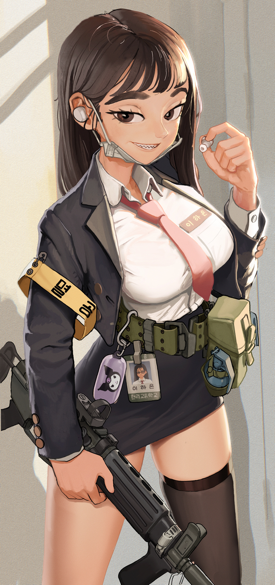 1girl braces breasts gun highres large_breasts made_in_2024 military original republic_of_korea_army rifleman1130 tagme weapon
