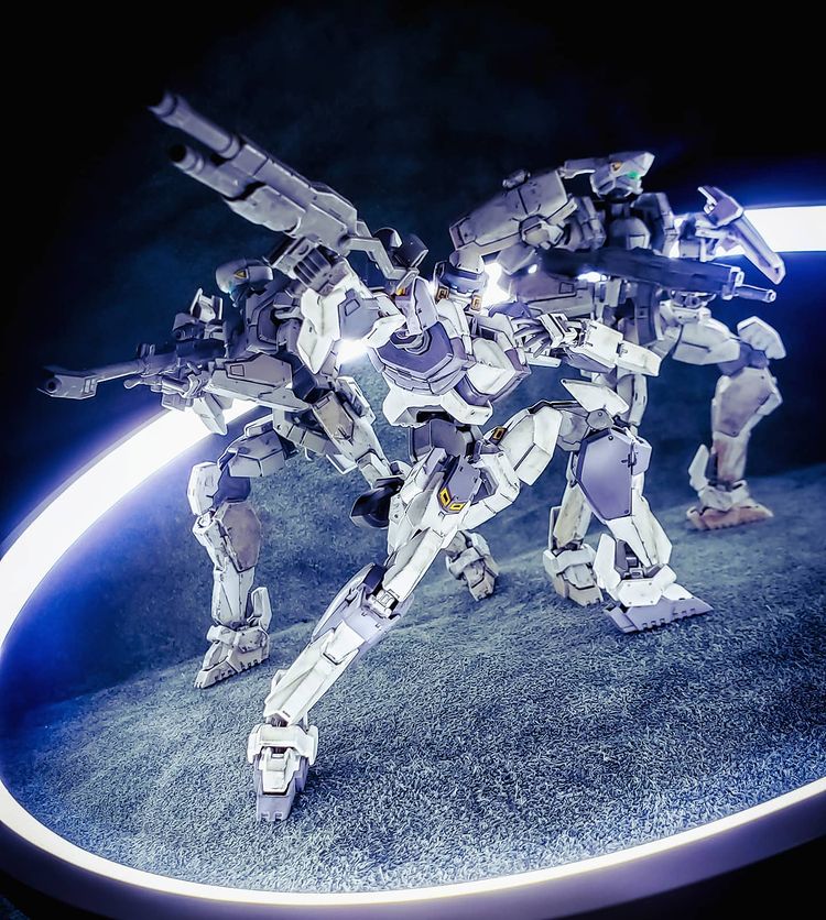 arm_slave_(mecha) arx-7_arbalest cobra_plamonder commentary english_commentary full_metal_panic! green_eyes gun holding holding_gun holding_weapon looking_at_viewer m9_gernsback mecha mecha_focus model_kit model_kit_(medium) no_humans open_hand photo_(medium) robot science_fiction unconventional_media visor weapon