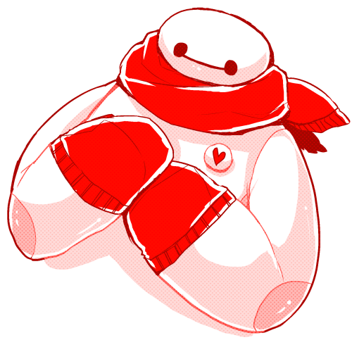 baymax big_hero_6 cropped_torso haoro heart heart_pin lowres mittens monochrome red_mittens red_scarf robot scarf solo_focus white_background
