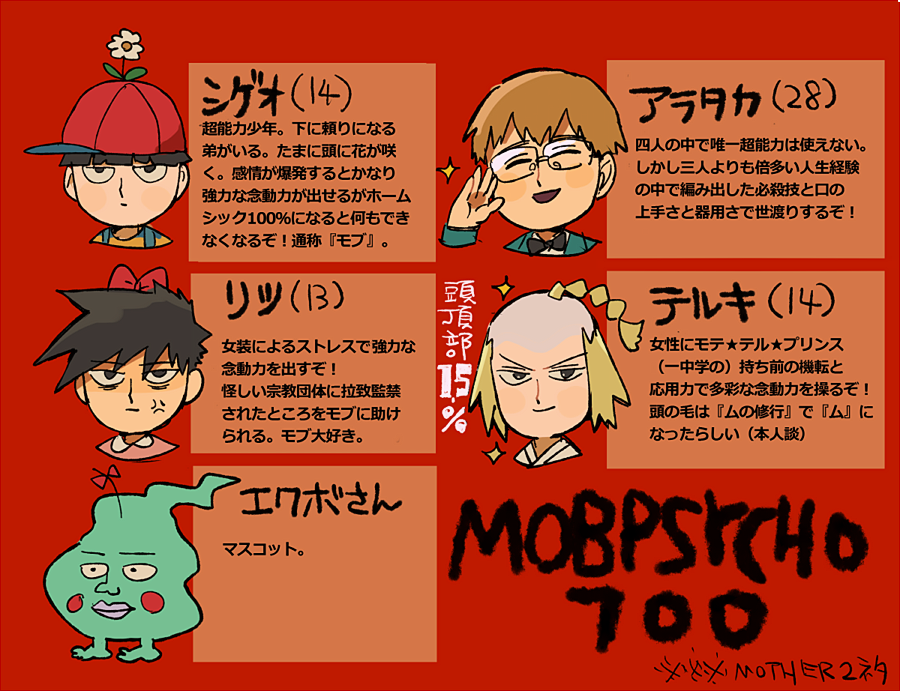 4boys ^_^ adjusting_eyewear aged_down anger_vein angry aoki_(fumomo) asymmetrical_hair bags_under_eyes baseball_cap black-framed_eyewear black_eyes black_hair blonde_hair blunt_bangs blush_stickers bow braid brothers brown_hair character_age closed_eyes closed_mouth collared_dress commentary copyright_name cosplay cropped_shoulders crossdressing dress ekubo_(mob_psycho_100) expressionless facial_hair flower flower_on_head ghost glasses hair_bow hanazawa_teruki hand_on_eyewear happy hat jeff_andonuts jeff_andonuts_(cosplay) kageyama_ritsu kageyama_shigeo karate looking_at_viewer mob_psycho_100 mother_(series) mother_2 mr._satan mr._satan_(cosplay) multiple_boys mutton_chops namori_(character) ness_(mother_2) ness_(mother_2)_(cosplay) nintendo official_style open_mouth paula_(mother_2) paula_(mother_2)_(cosplay) pink_dress pink_lips poo_(mother_2) poo_(mother_2)_(cosplay) red_background red_bow red_hat reigen_arataka short_hair siblings sideways_hat simple_background single_braid smile sparkle spiked_hair thick_lips translation_request v-shaped_eyebrows very_short_hair white_flower