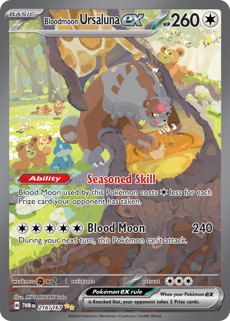 artist_name bloodmoon_ursaluna card_(medium) character_name closed_mouth company_name copyright_name copyright_notice cutiefly english_text fangs flower gen_2_pokemon gen_4_pokemon gen_7_pokemon grass green_eyes honey minatake munchlax nintendo no_humans official_art one_eye_closed open_mouth outdoors pokemon pokemon_(creature) pokemon_card pokemon_focus pokemon_tcg smile soil teddiursa third-party_source tongue tongue_out trading_card tree ursaluna white_flower