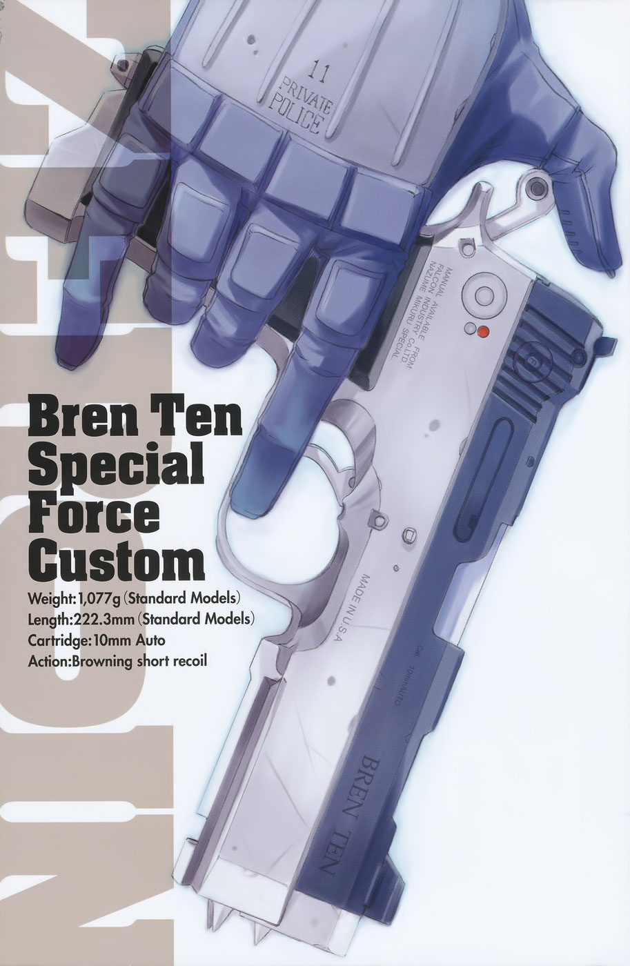 1girl bren_ten close-up cocked_hammer dornaus_&amp;_dixon_enterprises gloves gun handgun highres inoue_sora muzzle_device nazume_mikuru official_art pistol trigger_discipline weapon weapon_focus zero_in