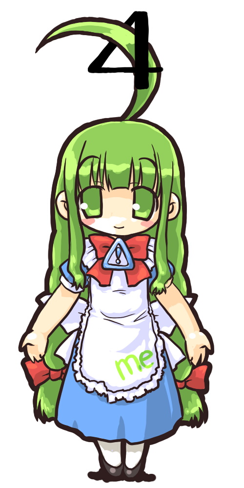 1girl ahoge bad_id bad_pixiv_id chibi dd_(ijigendd) female_focus green_eyes green_hair hair_ribbon huge_ahoge long_hair long_image matching_hair/eyes me-tan microsoft_windows os-tan ribbon smile solo tall_image windows_classic windows_me