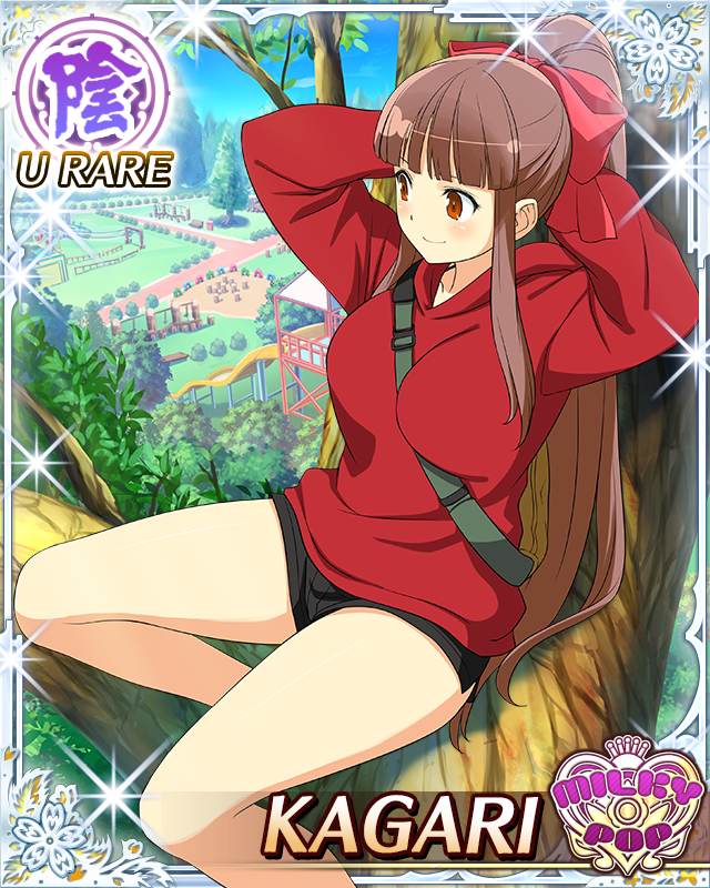 1girl arms_behind_head black_shorts blunt_bangs branch breasts card_(medium) closed_mouth day game_cg hair_ribbon high_ponytail hood hoodie in_tree kagari_(senran_kagura) large_breasts long_hair looking_at_viewer non-web_source official_alternate_costume official_art ponytail red_eyes red_hair red_hoodie red_ribbon ribbon senran_kagura senran_kagura_new_wave shorts sidelocks sitting sitting_in_tree smile solo tree