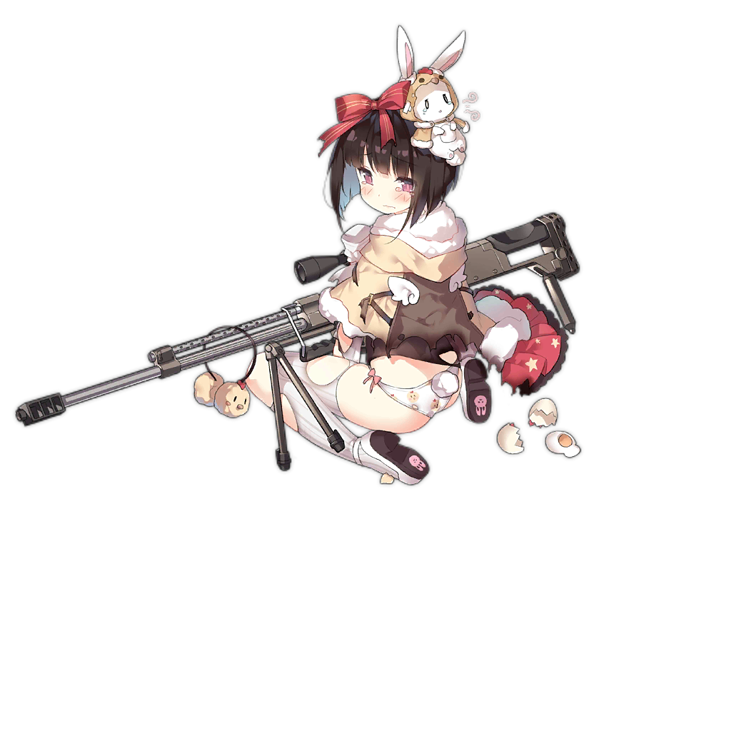 1girl animal_earmuffs animal_print anti-materiel_rifle ass black_shirt blush bow brown_hair closed_mouth coat colored_shoe_soles cracked_egg earmuffs_removed egg_yolk fake_tail footwear_bow from_behind fur-trimmed_coat fur_trim girls&#039;_frontline gun hair_bow holding holding_gun holding_weapon hood hooded_coat kneeling long_sleeves looking_at_viewer looking_back m99_(cyclamen)_(girls&#039;_frontline) m99_(girls&#039;_frontline) no_pants official_alternate_costume official_art panties print_panties purple_eyes rabbit_print rabbit_tail red_bow ribbed_thighhighs rifle saru scope scorch_mark shirt shoe_soles shoes short_hair side-tie_panties simple_background sniper_rifle solo stuffed_animal stuffed_rabbit stuffed_toy tail tareme tearing_up tears thighhighs torn_clothes torn_coat torn_shirt torn_sleeves torn_thighhighs transparent_background underwear wavy_mouth weapon white_panties white_shoes white_sleeves zijiang_m99