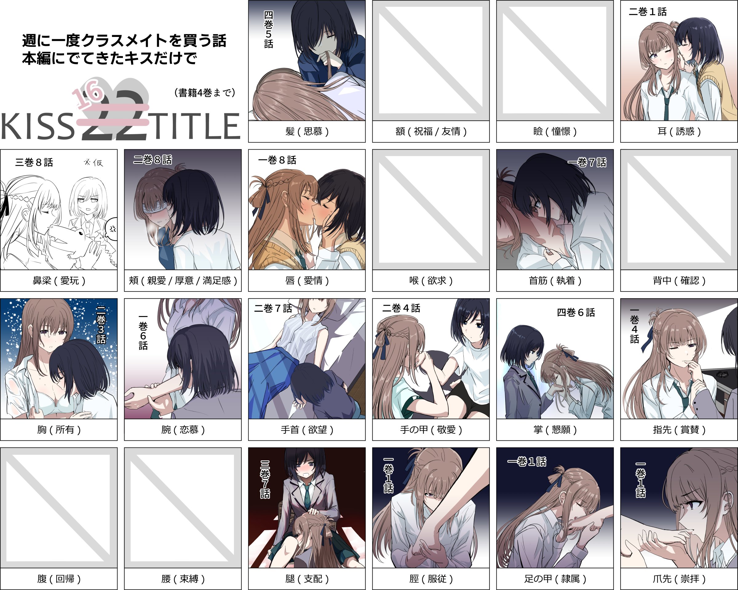 2girls anger_vein barefoot black_hair black_ribbon blue_shirt blue_skirt blush braid brown_eyes brown_hair closed_eyes collared_shirt commentary_request feet finger_to_another's_mouth green_necktie grey_jacket hair_ribbon half_up_braid hand_on_another's_face highres holding_another's_foot holding_another's_wrist jacket kiss kiss_chart kissing_breast kissing_foot kissing_hand kissing_thigh long_hair looking_at_another lr6fko4upypf9hv medium_hair miyagi_shiori multiple_drawing_challenge multiple_girls necktie one_eye_closed parted_lips ribbon school_uniform sendai_hazuki shirt shuuniichido_classmate_wo_kau_hanashi skirt stuffed_animal stuffed_crocodile stuffed_toy sweatdrop sweater toe_sucking translation_request undressing_another whispering white_blindfold white_shirt yellow_sweater yuri
