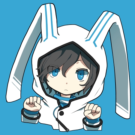 10s 1boy black_hair blue_background blue_eyes devil_survivor_(series) devil_survivor_2 kuze_hibiki looking_at_viewer lowres male_focus riinu_(ir-n) short_hair simple_background solo