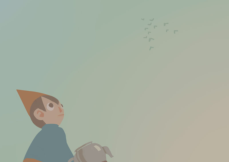 2boys animal bird brothers brown_eyes brown_hair cape day expressionless gregory_(over_the_garden_wall) hat looking_up multiple_boys no_lineart out_of_frame over_the_garden_wall serious short_hair siblings sky teapot twohairs wirt_(over_the_garden_wall)