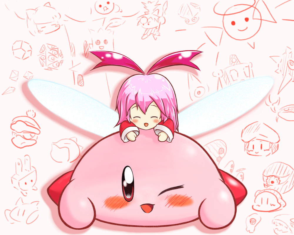 acro_(kirby) adeleine blush character_request fairy hre king_dedede kirby kirby_(series) kirby_64 kracko magman miracle_matter n-z nintendo one_eye_closed pink_hair plugg_(kirby) red_eyes ribbon ribbon_(kirby) robot waddle_dee whispy_woods whispy_woods_jr. wink zero_two_(kirby)