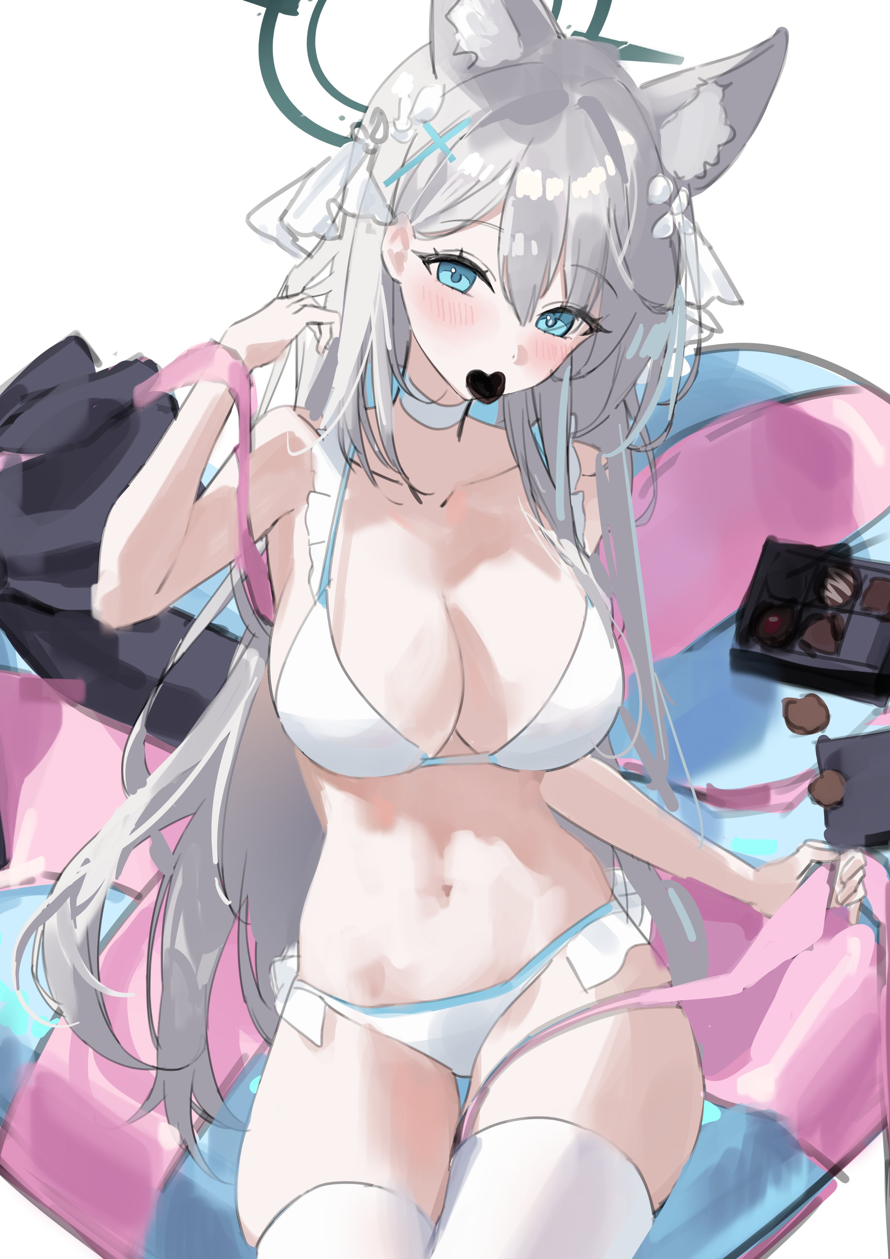 1girl absurdres animal_ear_fluff animal_ears black_halo blue_archive broken_halo choker cross_hair_ornament dark_halo extra_ears grey_hair hair_ornament halo hido88 highres mismatched_pupils shiroko_(blue_archive) shiroko_terror_(blue_archive) solo wolf_ears wolf_girl