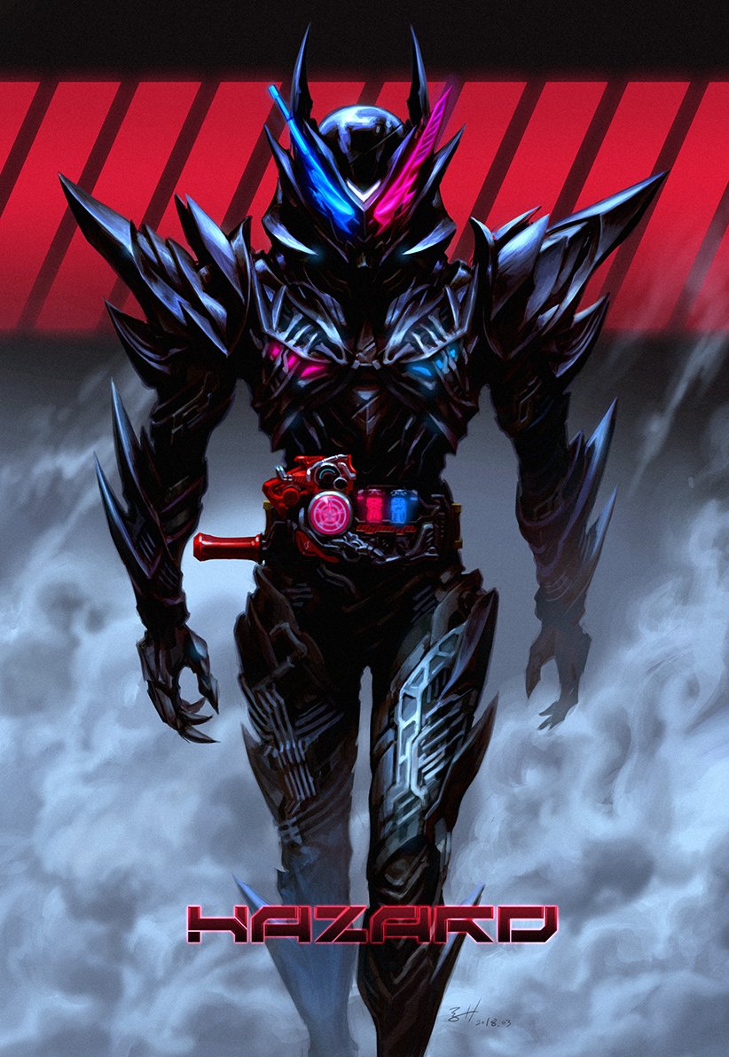 armor black_armor black_background black_bodysuit bodysuit build_driver crank rider_belt fullbottle gas hazard_stripes hazard_trigger heterochromia jong_hwan kamen_rider kamen_rider_build kamen_rider_build_(series) military military_vehicle motor_vehicle rabbit rabbit+tank_form_(black_hazard) rabbit_fullbottle ribbed_bodysuit rider_belt shoulder_spikes smoke spikes steam steaming_body stylistic tank tank_fullbottle tokusatsu walking