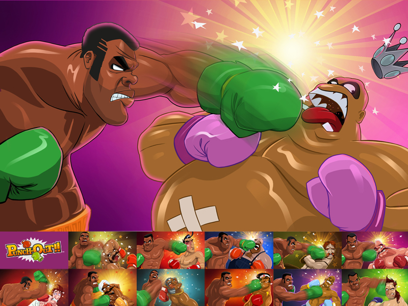 6+boys aran_ryan bald bald_bull battle bear_hugger boxing boxing_gloves brown_hair clenched_teeth copyright_name crown disco_kid don_flamenco facial_hair fat fat_man glass_joe gloves gradient_background great_tiger green_gloves king_hippo mr_sandman multiple_boys muscular muscular_male mustache nintendo overalls pink_gloves piston_honda piston_hondo punch-out!! punching red_gloves short_hair simple_background soda_popinski star_(symbol) super_macho_man super_punch-out!! teeth von_kaiser