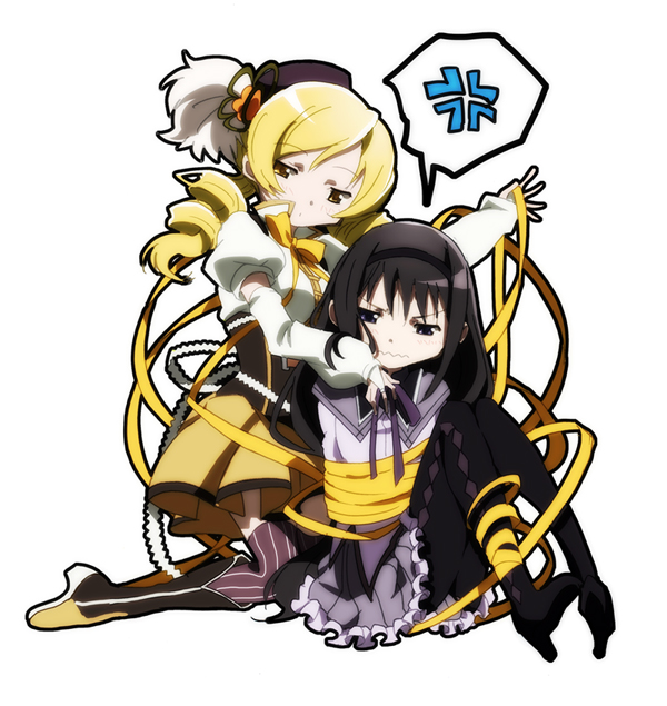 10s 2girls akemi_homura akemi_homura_(magical_girl) anger_vein arm_warmers bdsm black_hair black_legwear blonde_hair bondage boots bound corsair drill_hair fumiko_(mesushi) hairband hat kneeling long_hair magical_girl mahou_shoujo_madoka_magica mahou_shoujo_madoka_magica_(anime) multiple_girls pantyhose pre_vore purple_eyes ribbon ribbon_bondage shirt short_hair sitting skirt spoken_anger_vein striped_clothes striped_legwear striped_thighhighs thighhighs tomoe_mami tomoe_mami_(magical_girl) twin_drills twintails vertical-striped_clothes vertical-striped_thighhighs wavy_mouth yellow_eyes zettai_ryouiki