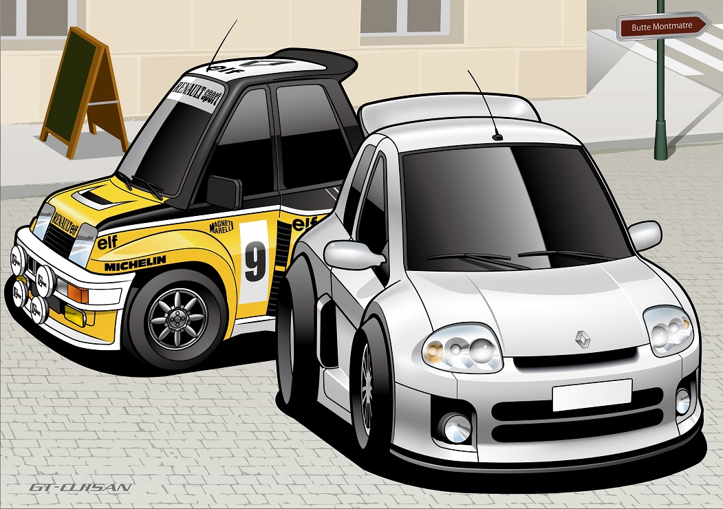 artist_name car chalkboard chibi choro-q grey_car gt_ojisan michelin motor_vehicle race_vehicle racecar rally_car renault renault_5_turbo renault_clio road_sign sign spoiler_(automobile) sponsor vehicle_focus world_rally_championship