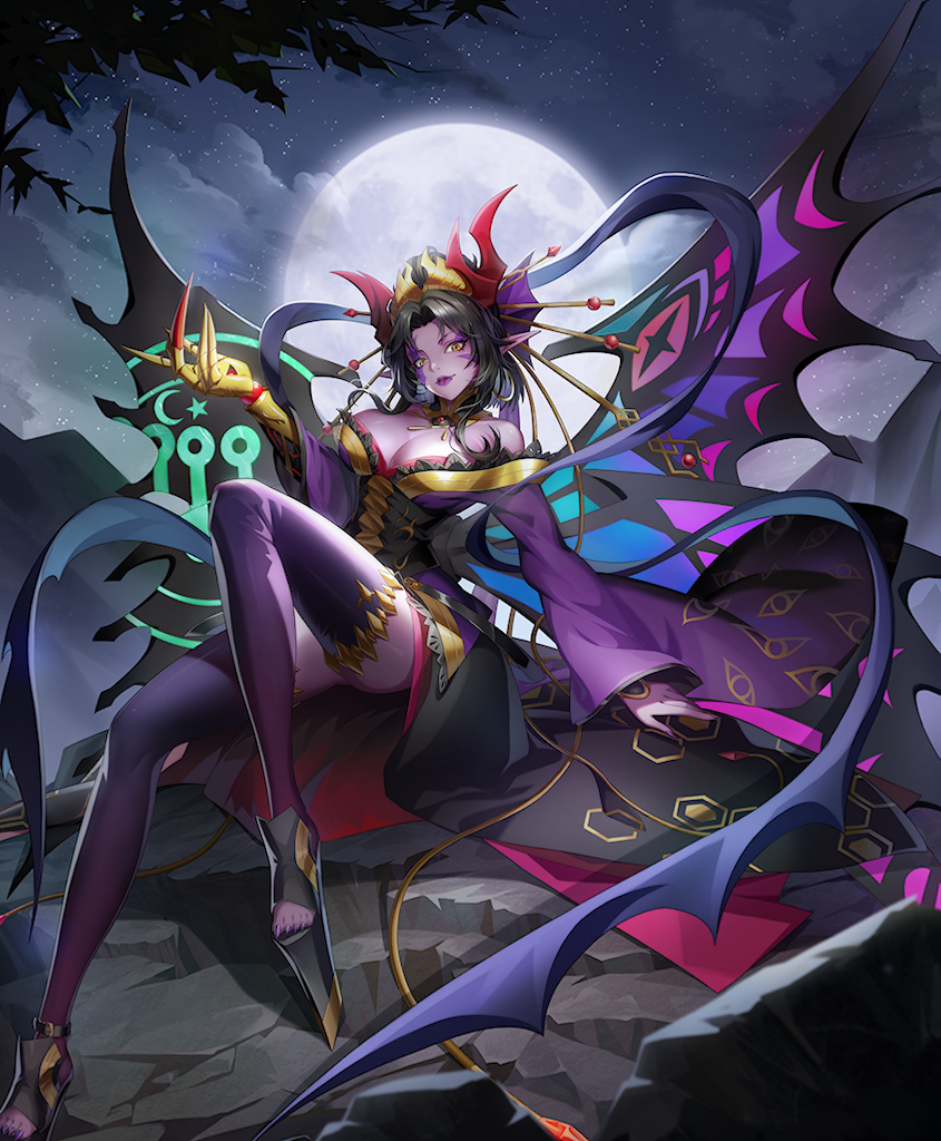 breasts demon demon_girl digimon digimon_(creature) digimon_new_century fallen_angel japanese_clothes kimono lilithmon lilithmon_x-antibody mark_of_evil nail_polish official_art wings