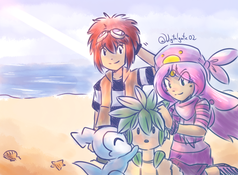 bandana chibimon digimon digimon_adventure_02 motomiya_daisuke nat-chan original sand starfish