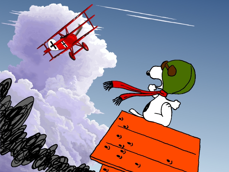 aircraft airplane beagle bullet_hole cloud day dog dr.i dukennn flying germany military no_humans peanuts_(comic) red_baron scarf sky snoopy triplane world_war_i