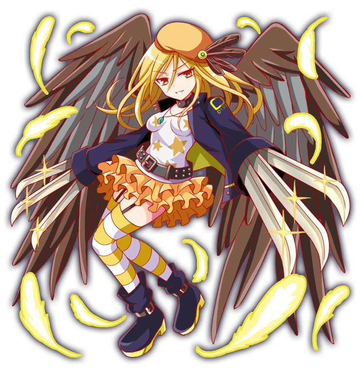 1girl amulet anime_coloring anklet aqua_gemstone artist_request belt belt_boots belt_buckle belt_collar beret black_belt black_boots black_collar black_feathers black_garter_straps black_sleeve_cuffs black_sleeves black_straps boots breasts brown_feathers brown_wings buckle closed_mouth collar crash_fever dot_nose dual_wielding eyelashes feathered_wings feathers frilled_skirt frills full_body game_cg garter_straps hair_between_eyes hat hat_feather high_collar holding horizontal-striped_thighhighs horus_(crash_fever) jacket jewelry layered_skirt leather leather_jacket long_hair looking_at_viewer medium_breasts miniskirt necklace number_print numbered official_art orange_hat orange_skirt outline print_shirt print_sleeves punk red_outline shirt simple_background skirt sleeve_cuffs sleeves_past_fingers sleeves_past_wrists smile solo square square_print star_(symbol) star_print straight_hair streetwear striped_clothes striped_thighhighs tachi-e teardrop-shaped_gem teeth thighhighs third-party_source transparent_background two-sided_fabric two-sided_jacket two-tone_wings very_long_sleeves weapon white_shirt white_thighhighs wings yellow_eyes yellow_feathers yellow_outline yellow_thighhighs