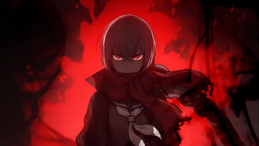 braid counter:side orca_(counter:side) red_eyes scarf serious staredown white_hair