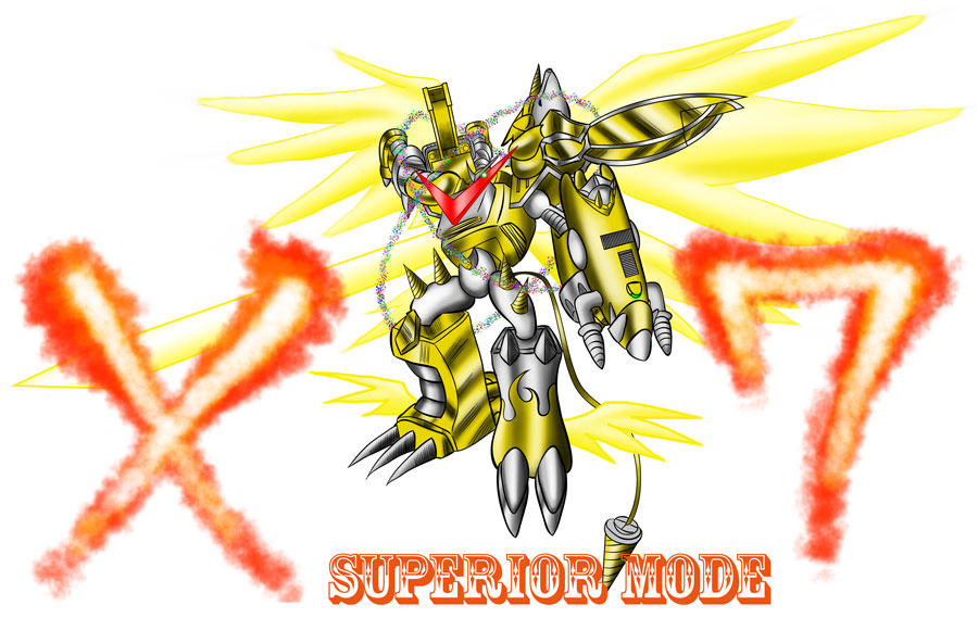 armor digimon digimon_(creature) drill fusion shoutmon_x7 shoutmon_x7_superior_mode simple_background solo tail white_background wings